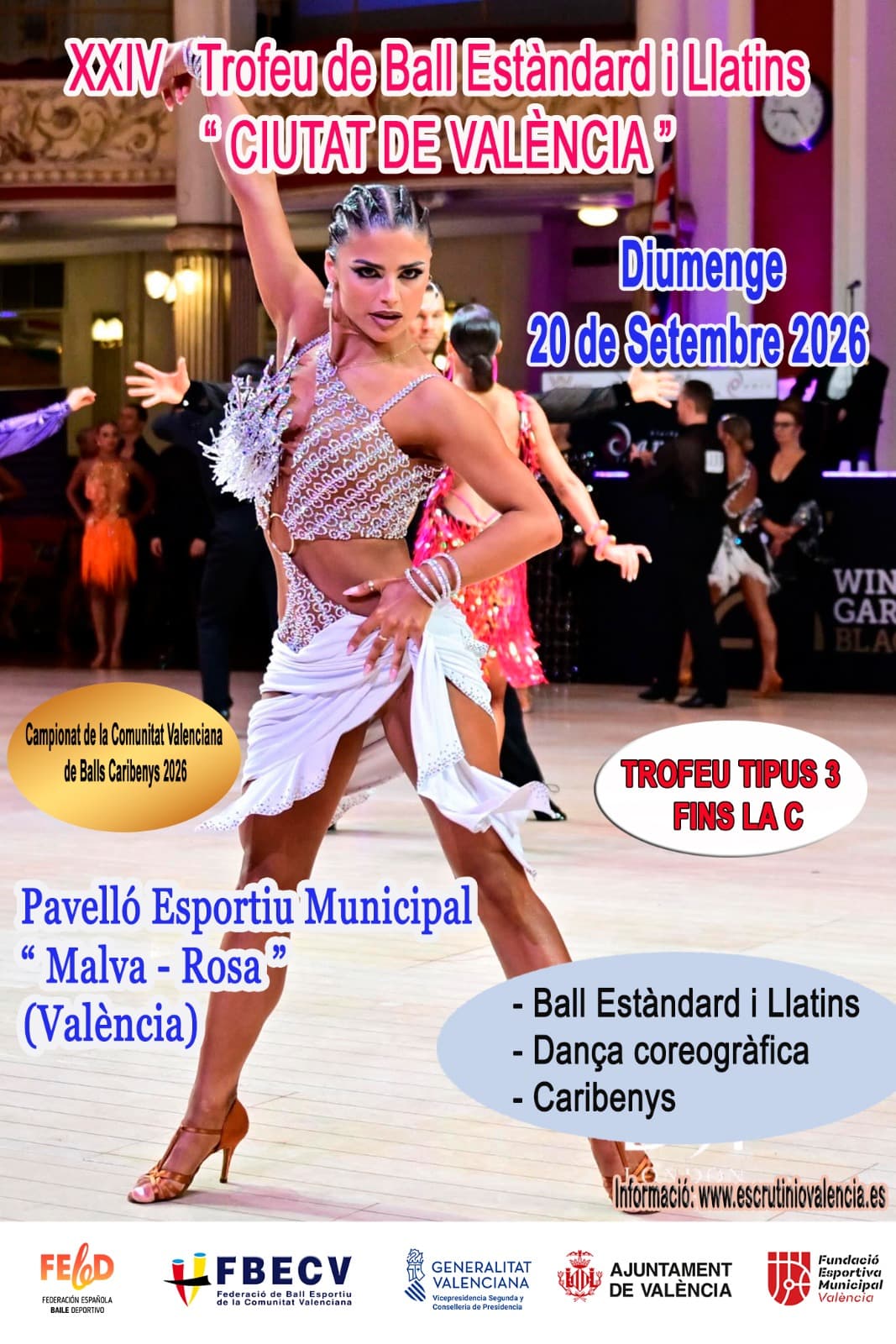 Cartel de XXIV TROFEU DE BALL ESTÁNDAR I LLATINS CIUTAT DE VALENCIA "CCV DE CARIBENYS"